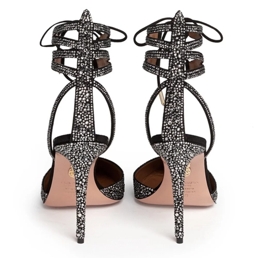 Aquazzura Amanda Crystal Pave Suede Stiletto Pumps / Heels US8